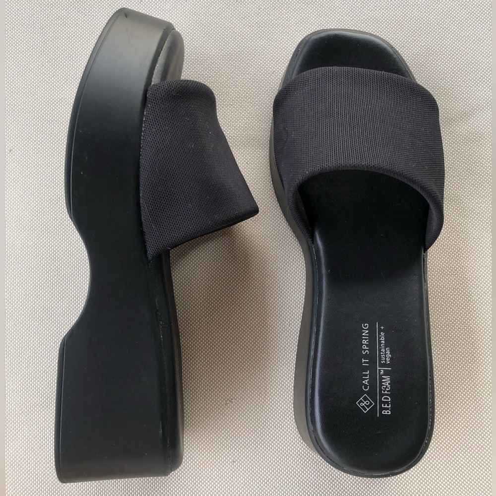 Black Platform Slip-On Sandals